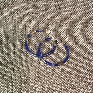 Chic Blue and Gold Hoop Earrings